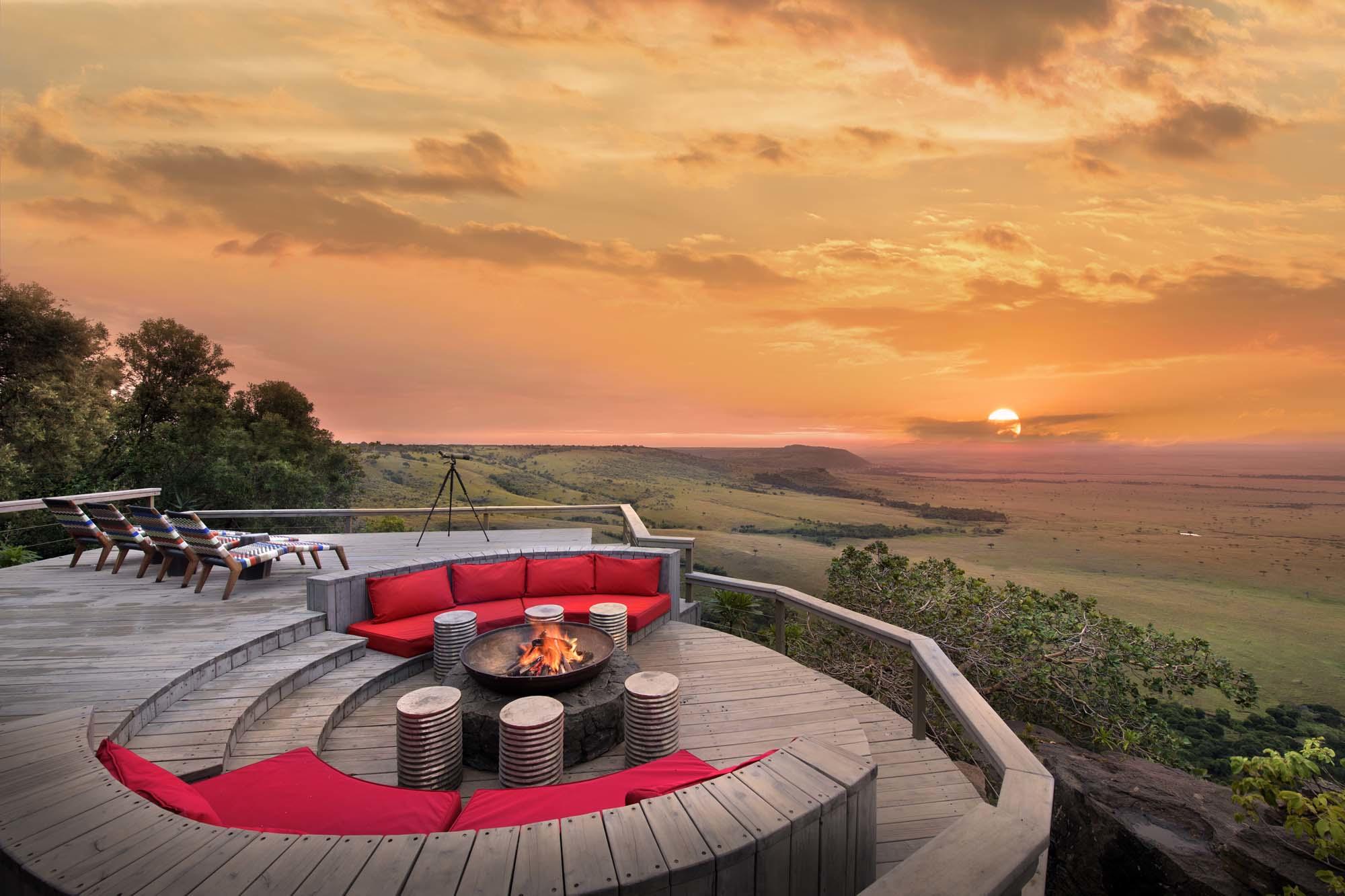 Open-air guest area overlooking the Masai Mara in Kenya