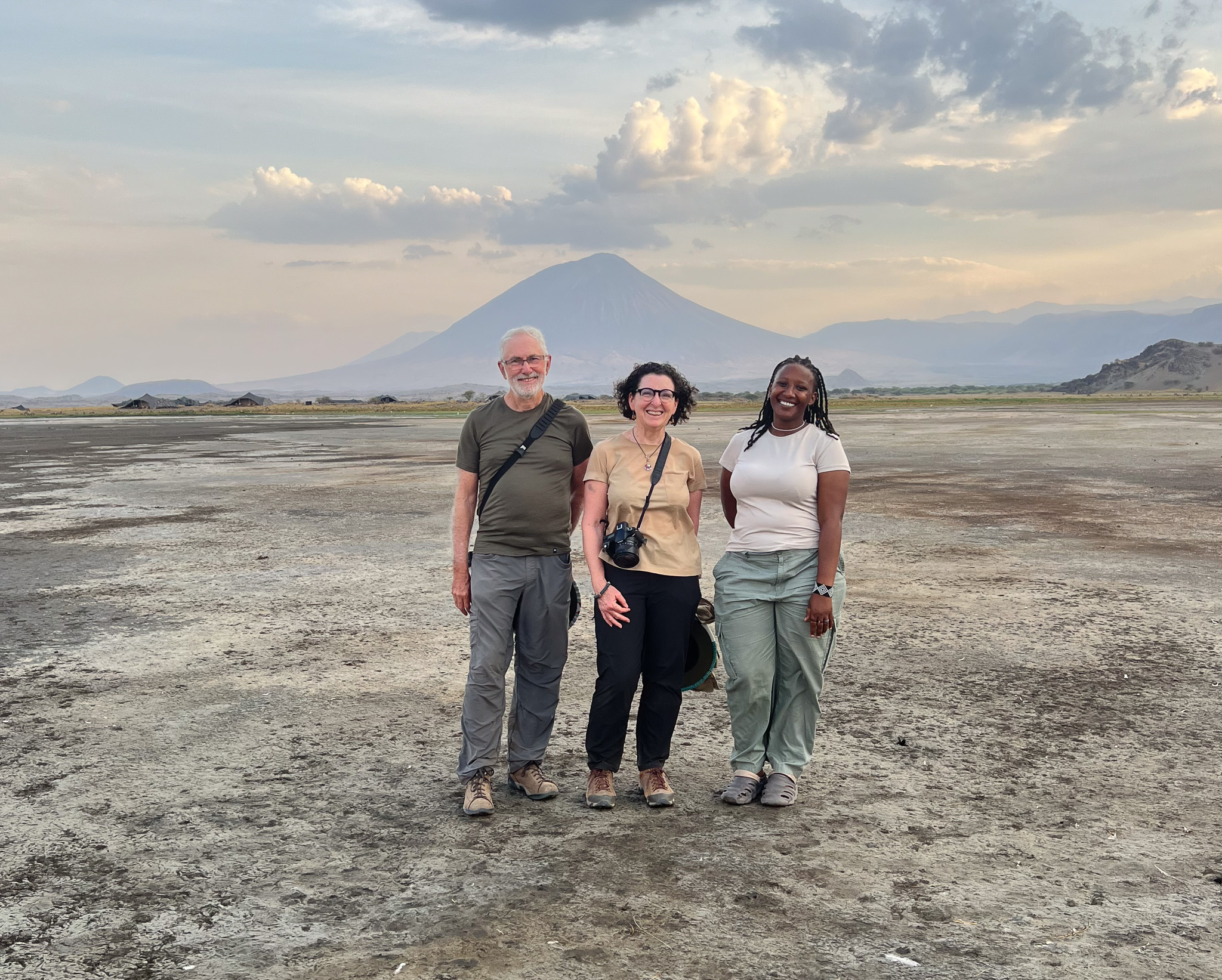 The founder with guests on the Ngorongoro plains