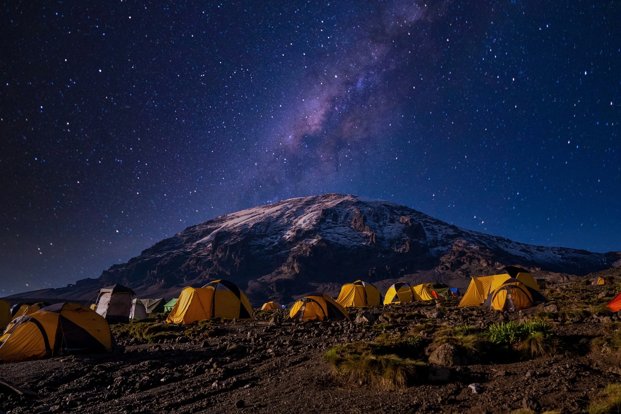 Trekkers climbing Mount Kilimanjaro