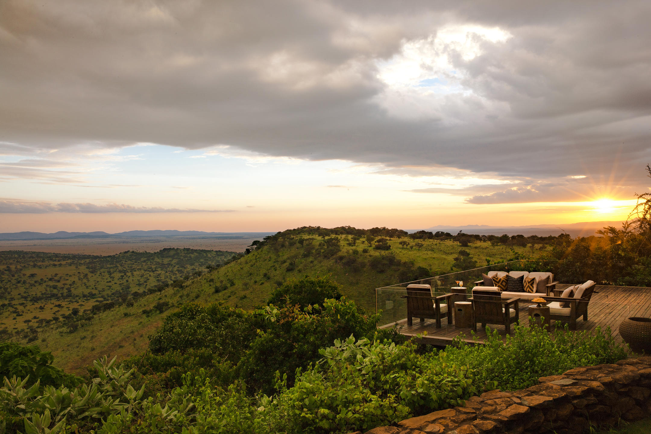 High-end safari lodge overlooking the East African wilderness