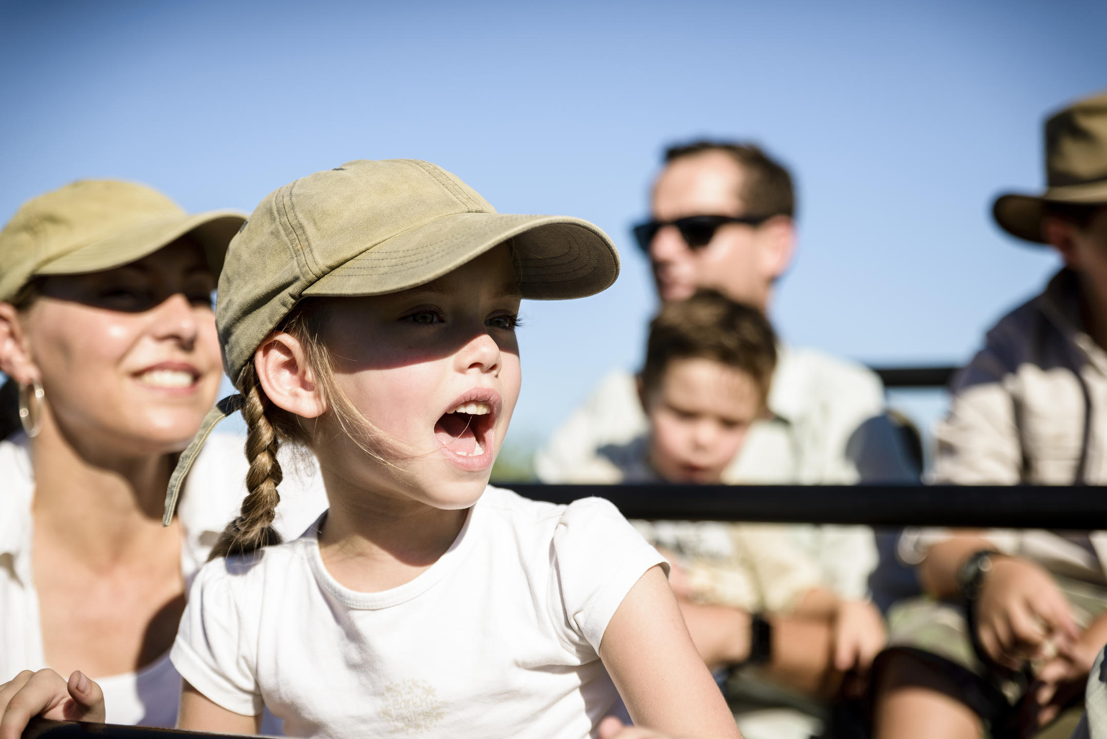 Children enjoying a game drive in Tanzania