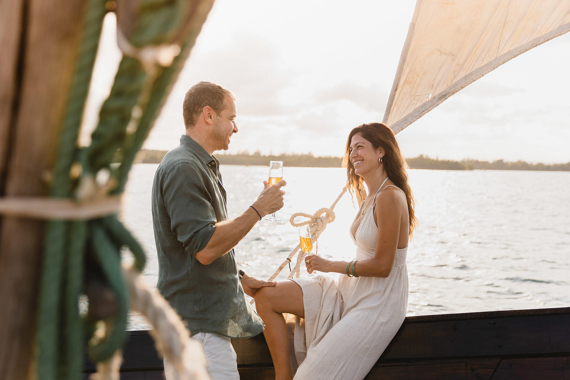 Dhow sailing at sunset off Zanzibar
