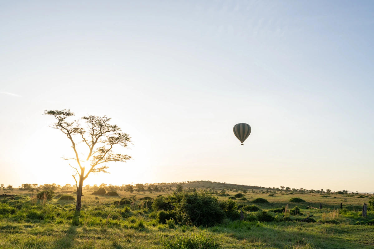 Hot-air balloon above the Serengeti plains