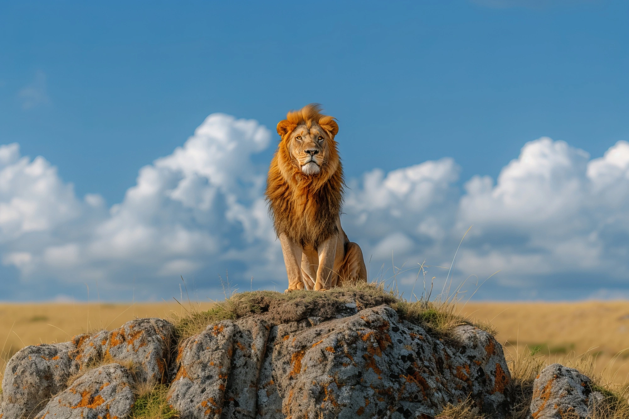 Safari vehicle moving across Serengeti plains